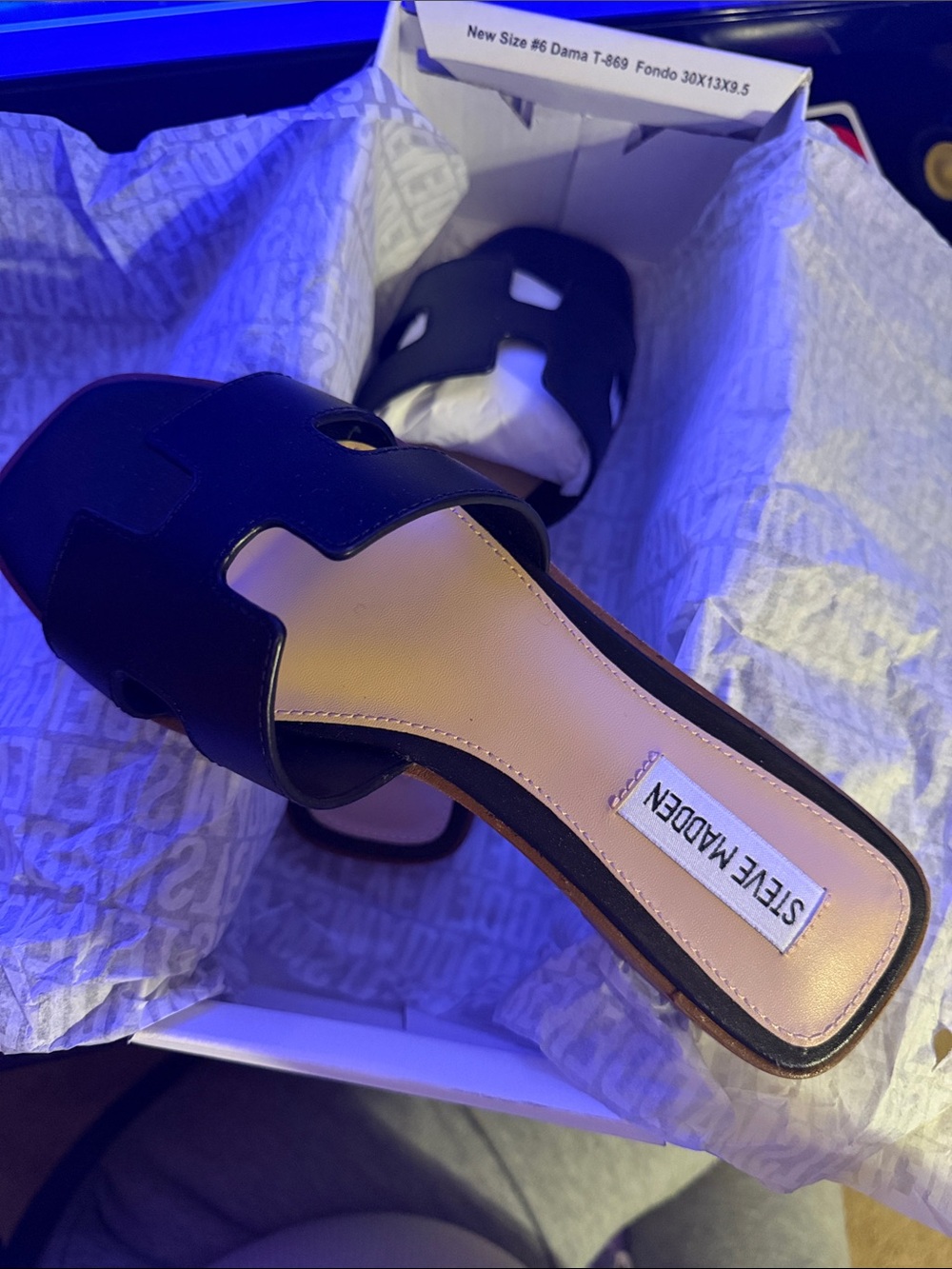 Steve Madden Black Dual-Strap Slide Sandals with Tan Sole
